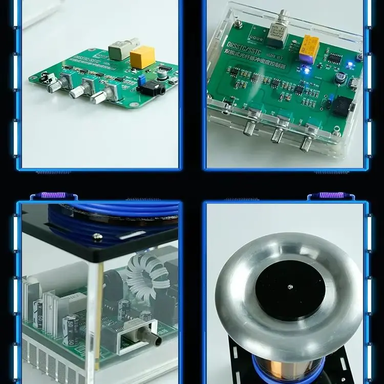 Solid State Tesla Coil 220V 150W Musical Arc Display Physics Experiment Kit with Fiber Remote for STEM Education DIY