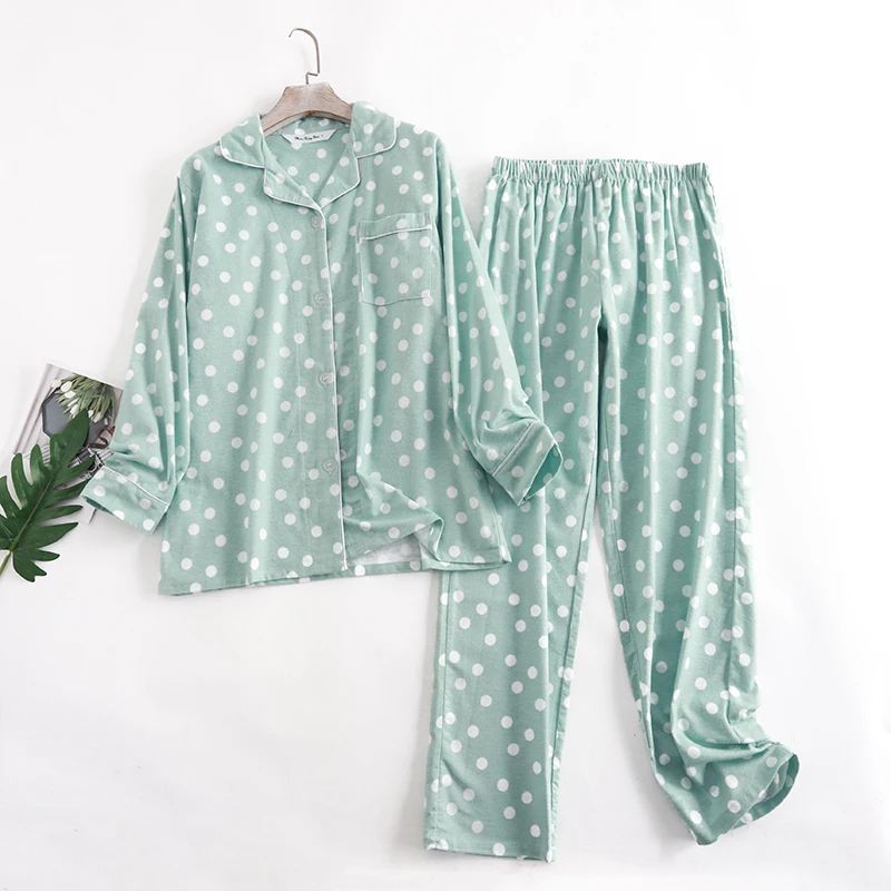 Conjunto pijama de algodão feminino, tops e calças de manga comprida, pijamas para primavera e outono, pijamas, roupa doméstica