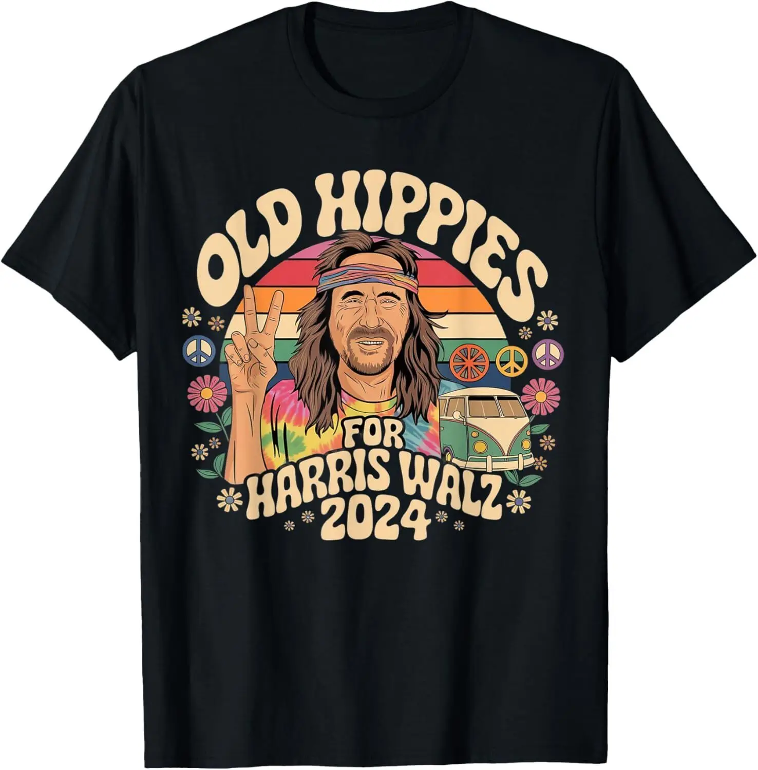 Old Hippies For Harris Waltz 2024 Election Kamala Harris T-Shirt