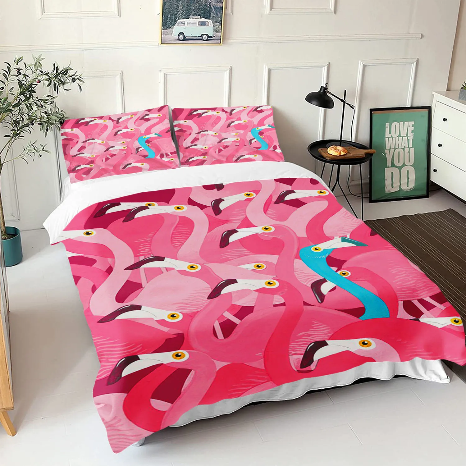 

Flamingo Duvet Cover Cartoon Home Printed Pillowcase Set Adult Bedroom Children Comforter Bedding