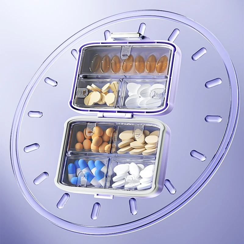 صندوق حبوب منع الحمل مختوم مزدوج الطبقات، صندوق تخزين حبوب صغير محمول، علبة حبوب السفر، حاوية الطب اليومي