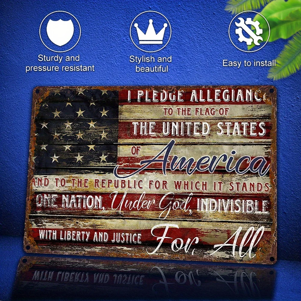 

UV Printed Aluminum Allegiance Declaration USA Logo- 8inch x 12inch Rustproof, Sunproof, Weatherproof Wall Art for Home