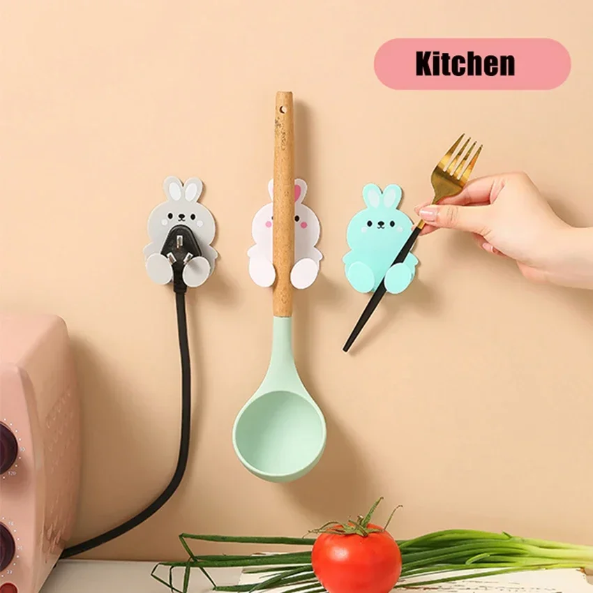 4/3/2/1pcs Cute rabbit plug key hook kitchen wall hole free hook living room phone charging rack multifunctional decorative hook