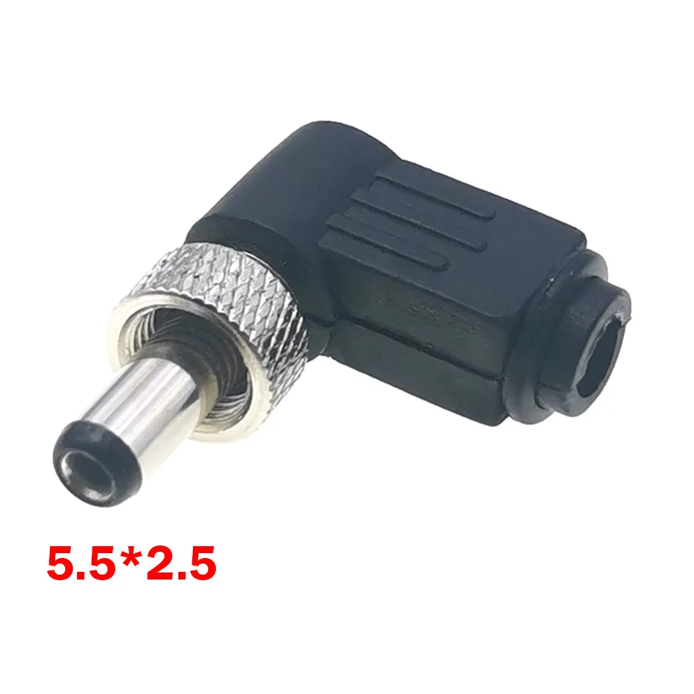 10pcs 5.5x2.5mm 5.5x2.1mm Right Angle DC 12V Power Jack Male Plug Female Socket Connector Adapter With Thread lock 5.5*2.1 2.5mm