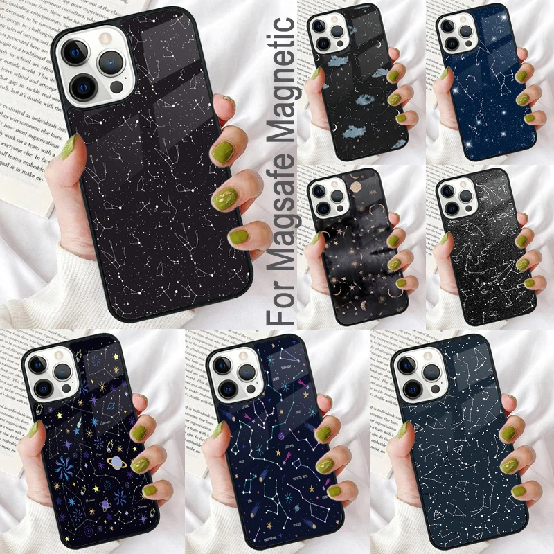 Starry Night space constellations stars Magnetic Soft Phone Case for iPhone 16 Promax 15 Pro 13 14 Plus 11 12 Mini MagSafe Coque