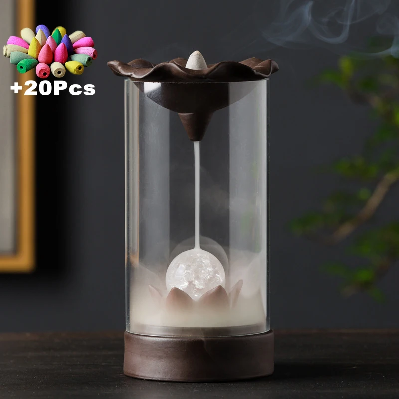 

Incense Cones Acrylic Plastic Cover Windproof LED Backflow Incense Burner FengShui Ball Handmade Gifts Creative Tea Pet