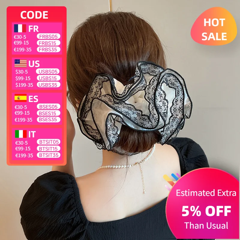 

Large Lace Edge Letters Retro Style Large Intestine Hair Band Female Hair Accessories Korean Style Color Matching Scrunchie