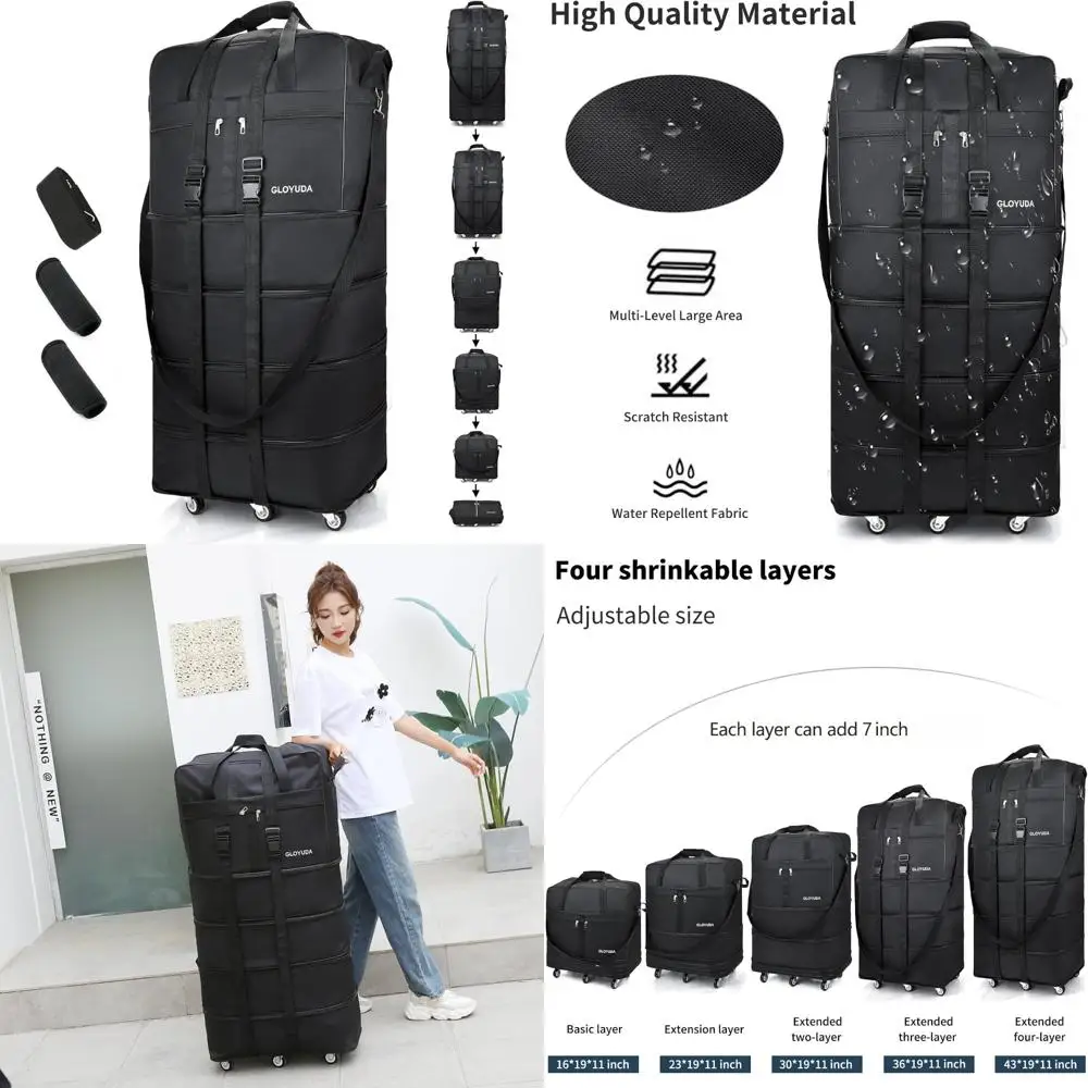 

Expandable Folding Luggage, 42 Inch Spinner Suitcase, Rolling Duffle Bag with Wheels and Handle, Collapsible Travel Bag