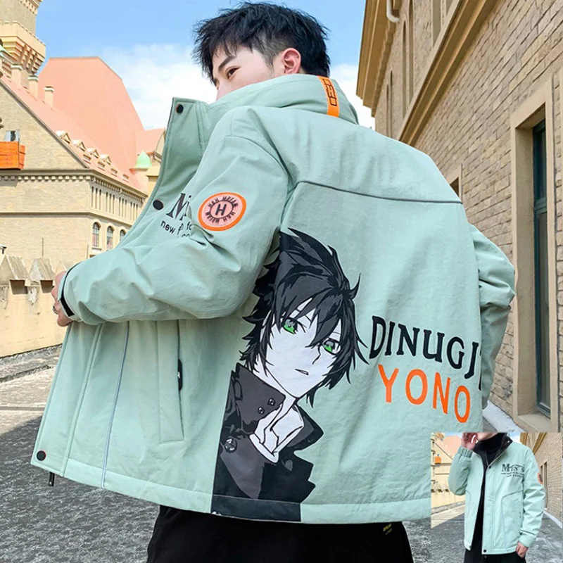 Jaket pria empuk Anorak pria Parka pakaian musim dingin untuk mode jaket HaraJuku mantel pria kasual bawah kargo katun