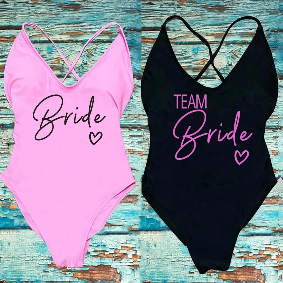 TEAM BRIDE love Swimwear Women One Piece Swimsuit Sexy Padded Bikini Woman Bathing Suit Plus Size Beachwear Bachelorette Party