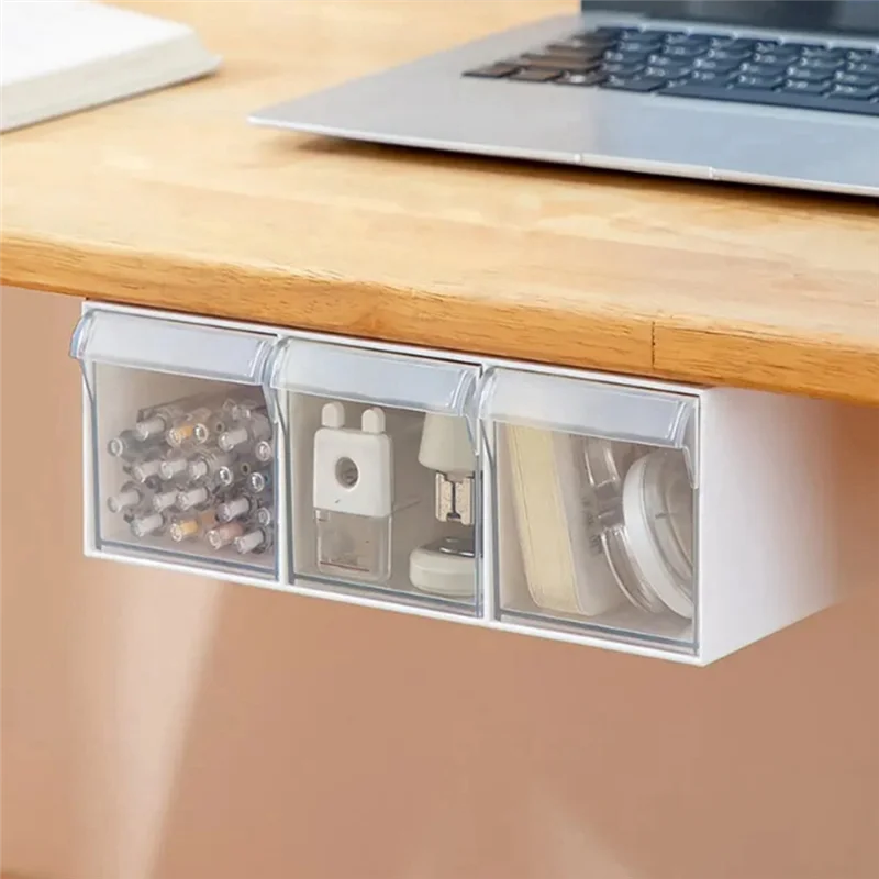 AA20-Desk Storage Box Desk Drawer Storage Box Student Desk Data Line Stationery Storage Box Office Supplies Short White + Transp