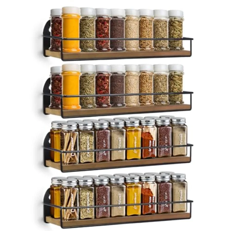 

Spice Rack Wall Mounted Rustic Style Hanging Spice Organizer for Wall Kitchen Spice Storage Black