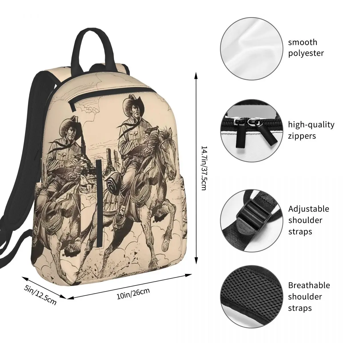 Vintage Western Cowboy Desert Sketch Backpack Student BookBag Kids School Bag Computer Shoulder Bags Boys Girls