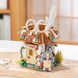 Mini Building Blocks Creative Pen Holder Small Particle Assembled Ornaments DIY Stationery Pen Holder House Model Toys Gifts