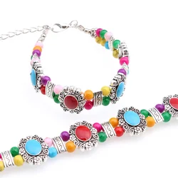 Women Hiphop Bohemian Style Summer Bracelet Natural Turquoise Oval Shape Stone Statement Bangles For Women