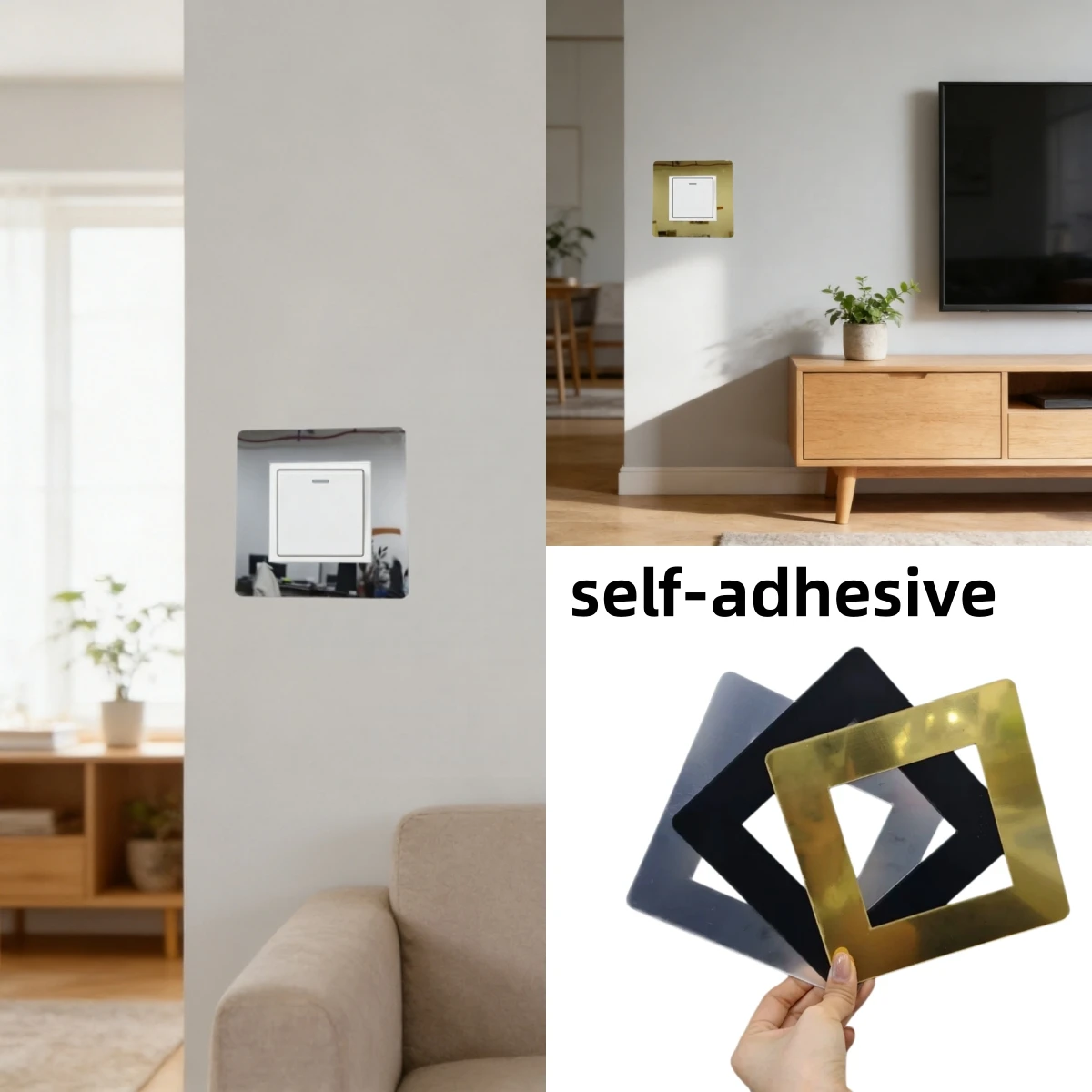 4pcs 15X15cm Mirror Edge Light Switch Cover Wall Stickers Surround Socket Frame Wall Sticker DIY Office Home Decoration