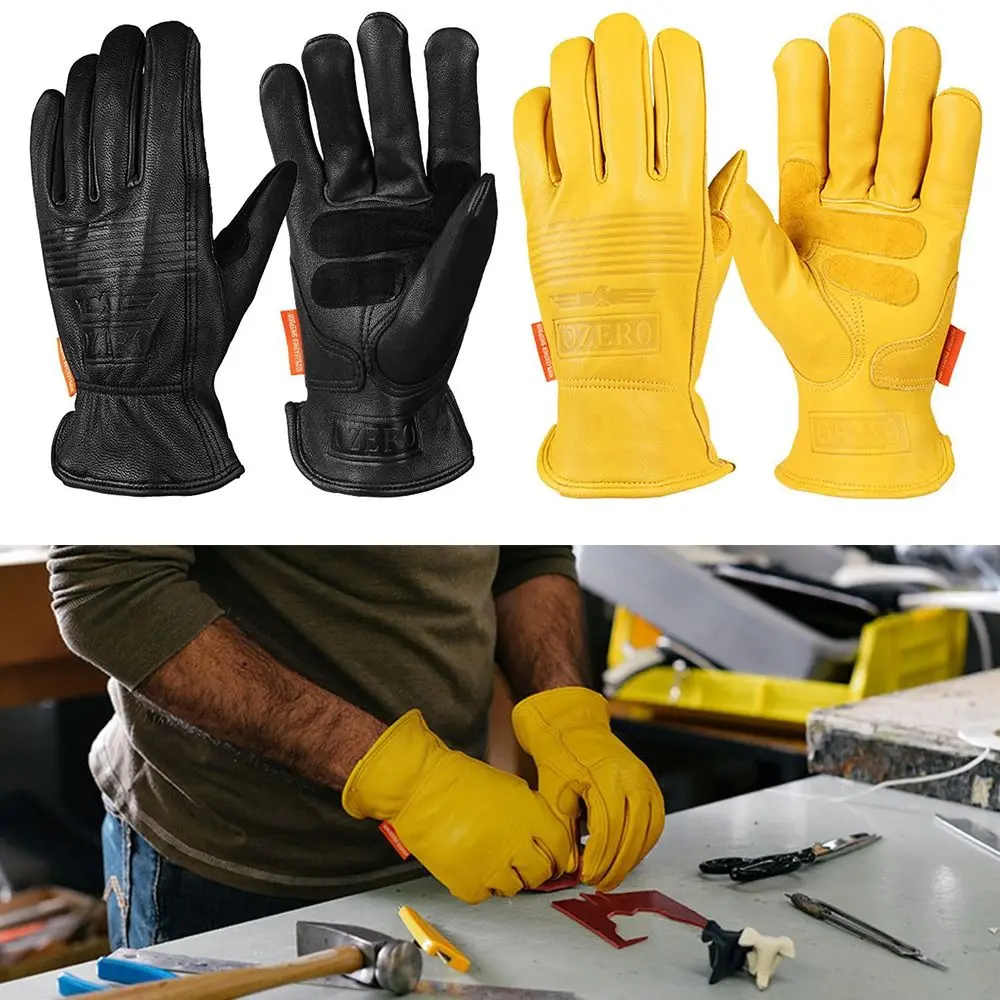 Sheepskin Leather Motorcycle Riding Gloves Yellow Black Wear Resistant Working Protective Gloves Keep Warm Breathable