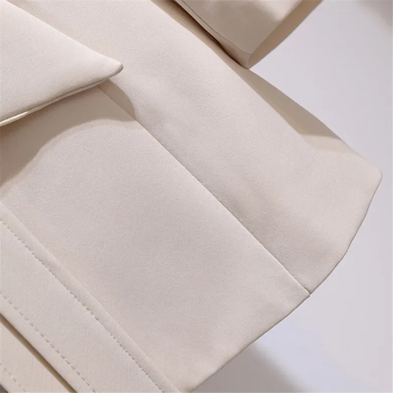 Mode Unregelmäßige Taille Dünne Anzug Jacke Frauen Frühjahr Neue Kerb Kragen Zweireiher Langarm Blazer Mantel Aprikose Schwarz