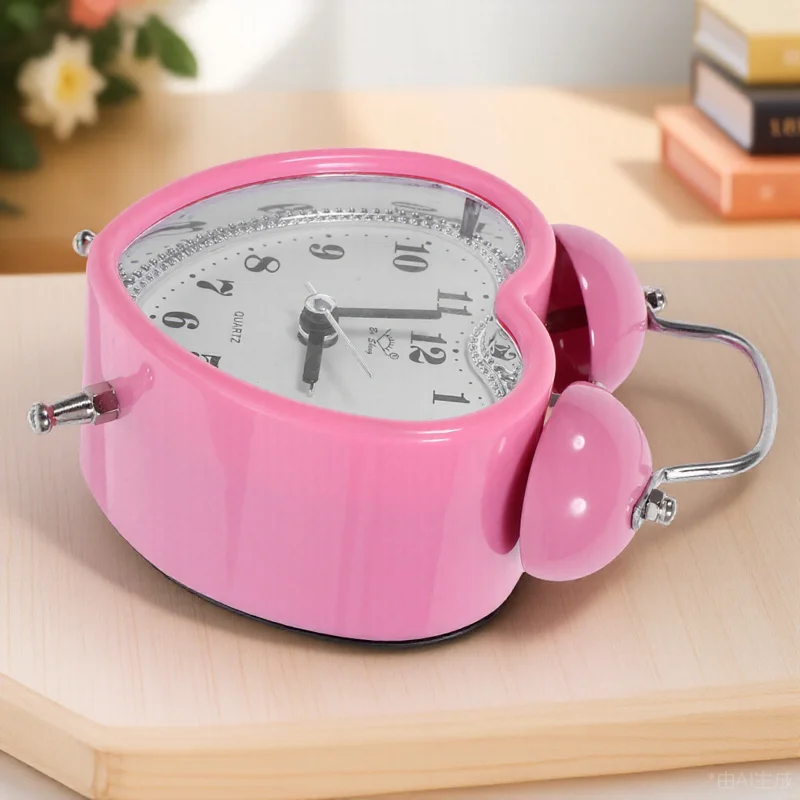 

Heart Shape Non-Ticking Alarm Clock Big Dial Silent Sweep Movement Nightlight For Heavy Sleepers Twin Bell Design