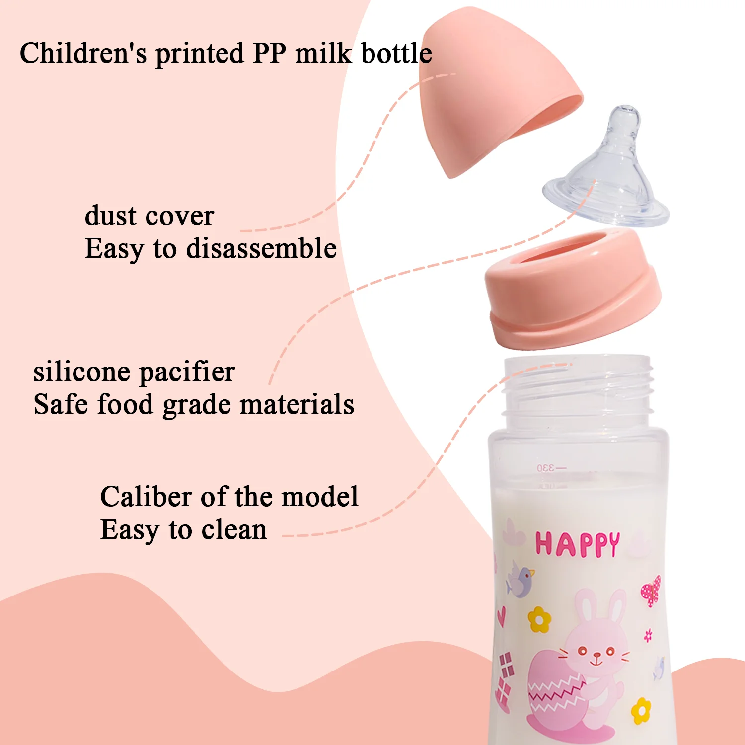 330 ml anti-verstikking cartoon-babyfles voor pasgeborenen, BPA-vrij PP-materiaal, cadeauset voor baby's van 0-12 maanden