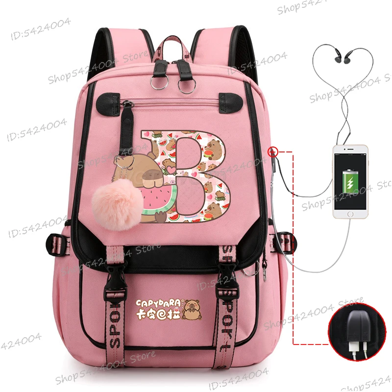 Capybara Alphabet A-Z Backpack Student Girls School Bags High Quality Women Laptop Backpack Teen Outdoor Travel Bagpack Mochila