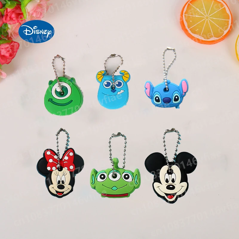 

Hot Disney Stitch Anime Single-sided Keychain Cartoon Cute Minnie Schoolbag Decorative Pendant Soft Glue Key Protective Cover