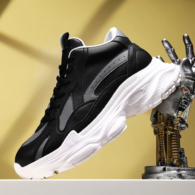 Alta qualidade elegante altura aumentando sapatos esportivos casuais sola grossa cor combinando perfurado respirável confortável