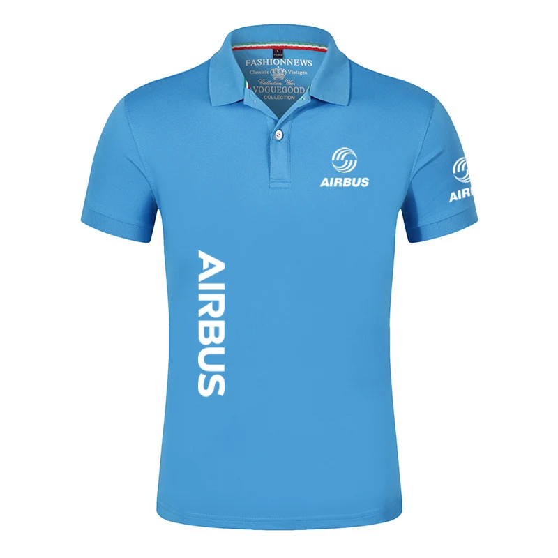 2024 New Solid Color Men AIRBUS AVIATION Flight Lapel  Polo Shirt Bare Stand Collar T-shirt European Loose Short Sleeves Tops
