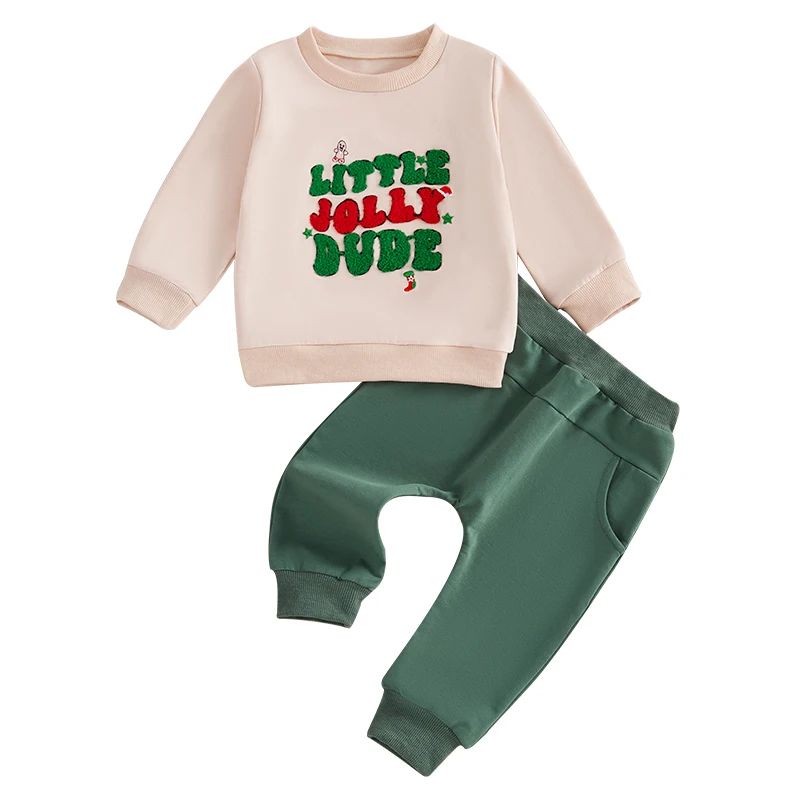 

Baby Boys Pants Set Long Sleeve Crew Neck Embroidery Letters Sweatshirt with Elastic Waist Sweatpants Christmas Clothes