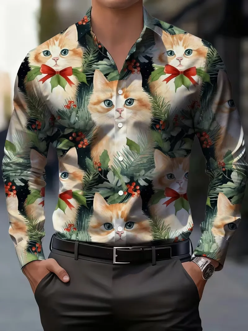New Blue, White, Black Abstract Inkjet Printed Men's Long Sleeve Shirt Art Trend Brand Style Casual Shirt