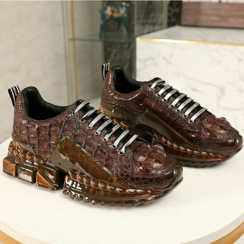 Chaussures en cuir de peau de crocodile pour hommes, chaussures de marée cousues à la main, confortables, personnalité, crâne, chaussures de sport à l'offre elles optiques, décontracté, chaud, nouveau