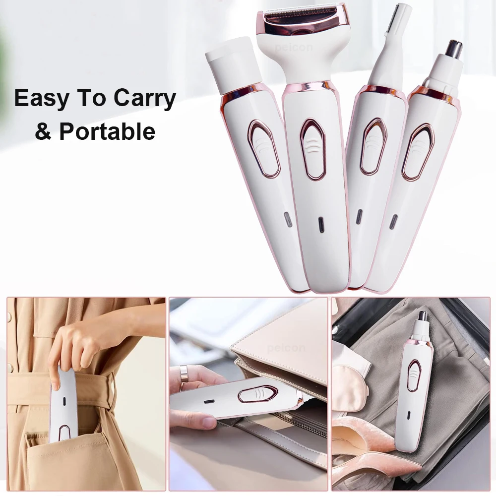 4-in-1 Elektrischer Damenrasierer, wiederaufladbarer Haarentferner, Pflegegerät für Körper, Bikinizone, Gesicht, Augenbrauen und Nasenhaare – Detail 9