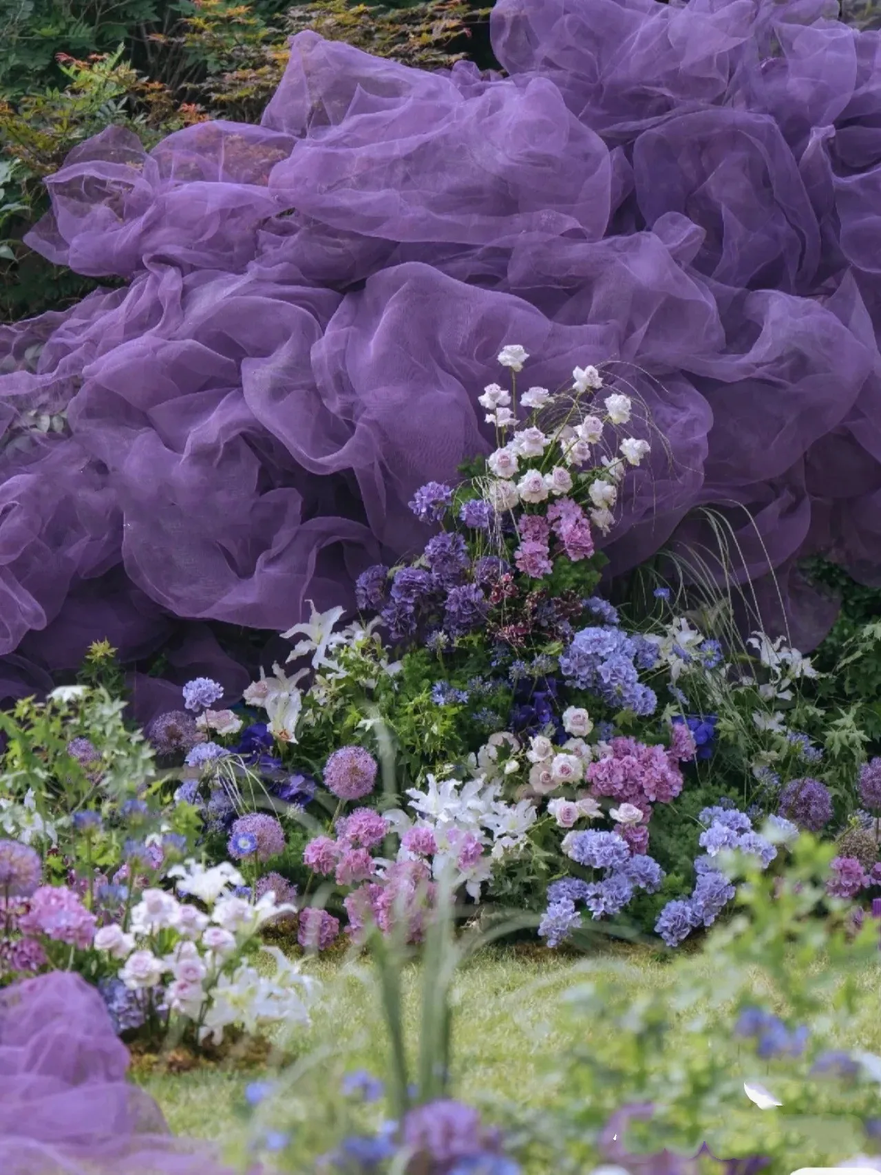 Purple Blue Medium Hard Shape Mesh Draping Fabric for Wedding Set Gauzy Gown Skirt Puff Fabric