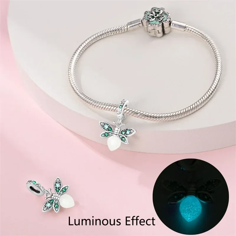 925 Sterling Silver Luminous Apple Lantern Elf Deer Pendant Balloon Rainbow Donut Charms Beads Fit  Bracelets DIY Jewelry