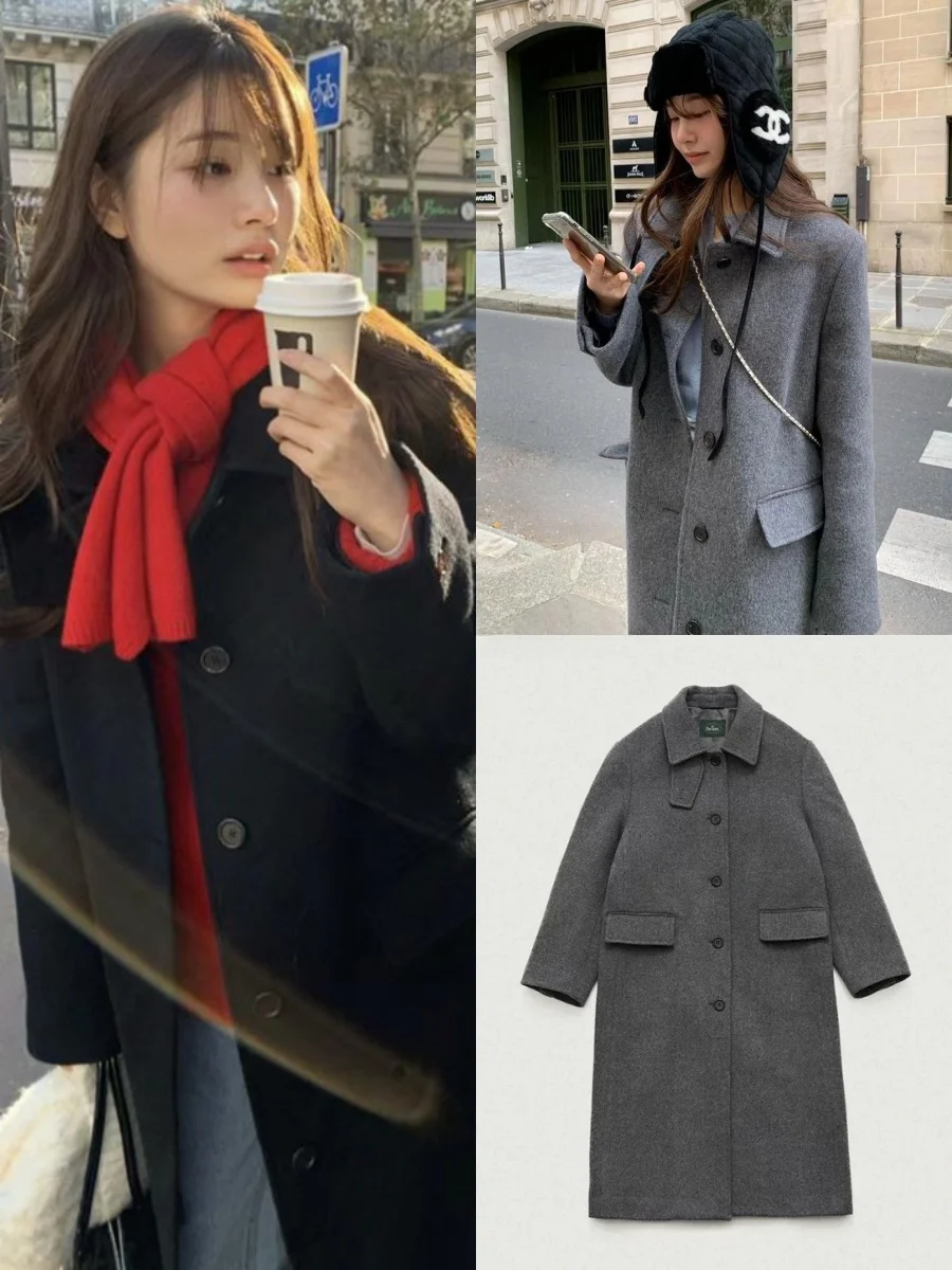 

Зимнее шерстяное пальто Ba Ni 2024 свободного кроя с воротником, унисекс, для повседневной носки, с длинным рукавом, средней длины, на одной пуговице