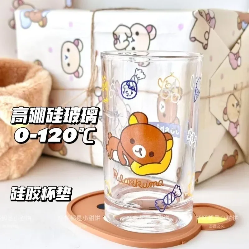 Rilakkuma Clear Glass Cup Cute Cartoon Bear Water Mug High Borosilicate Milk Juice Cup Home Drinkware