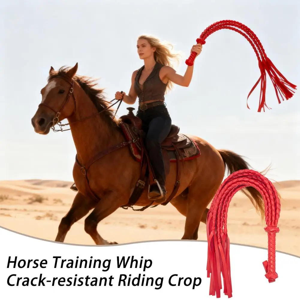 Two-Tone 8 Braiding Equestrian Whip, Faux Leather Horse Whip Hangable Training Whip With Willow-Leaf Tassels Riding Crop view 3