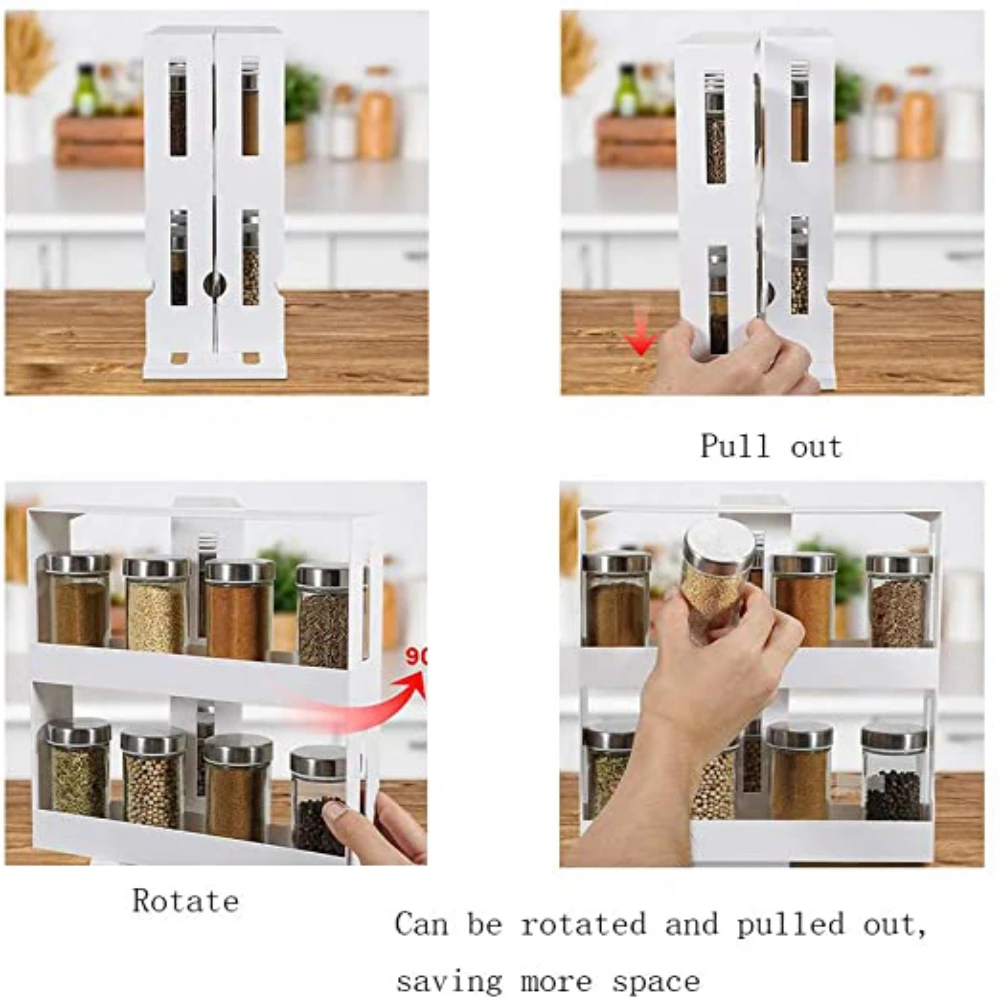 Multi-Function 2 Tier Rotate Spice Storage Rack Seasoning Swivel Storge Organizer Shelf Kitchen Bathroom Creative Household Item