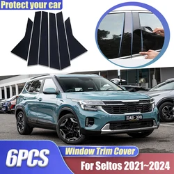 For Kia Seltos 2021~2024 2023 SP2 SP2i SP2c KX3 6pcs Window Trim Covers Car Window Pillars Column Mirror Sticker Car Accessories