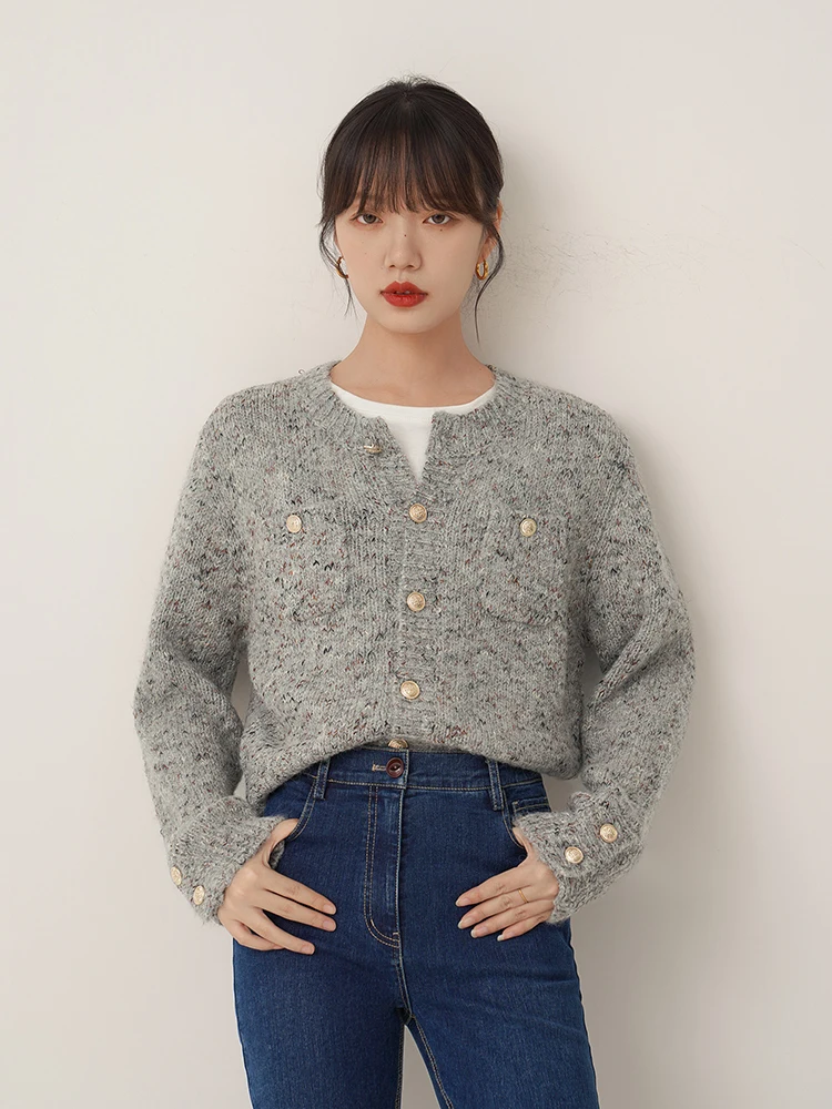 Jmprs Elegant Women Grey Cardigan Sweaters Korean Soft Long Sleeve Sweaters Coat Vintage Loose Female Harajuku Buttons Cardigan