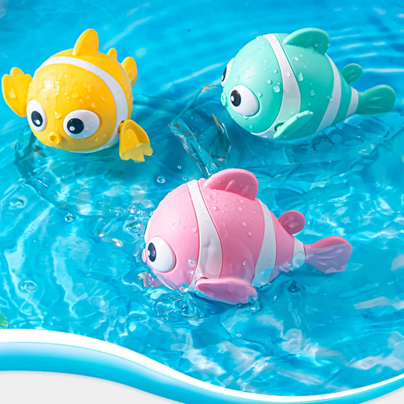 Juguetes de baño para bebés, lindos peces de natación, animales de dibujos animados, juguetes de cuerda flotantes, juego de agua, juguetes clásicos de relojería para niños pequeños