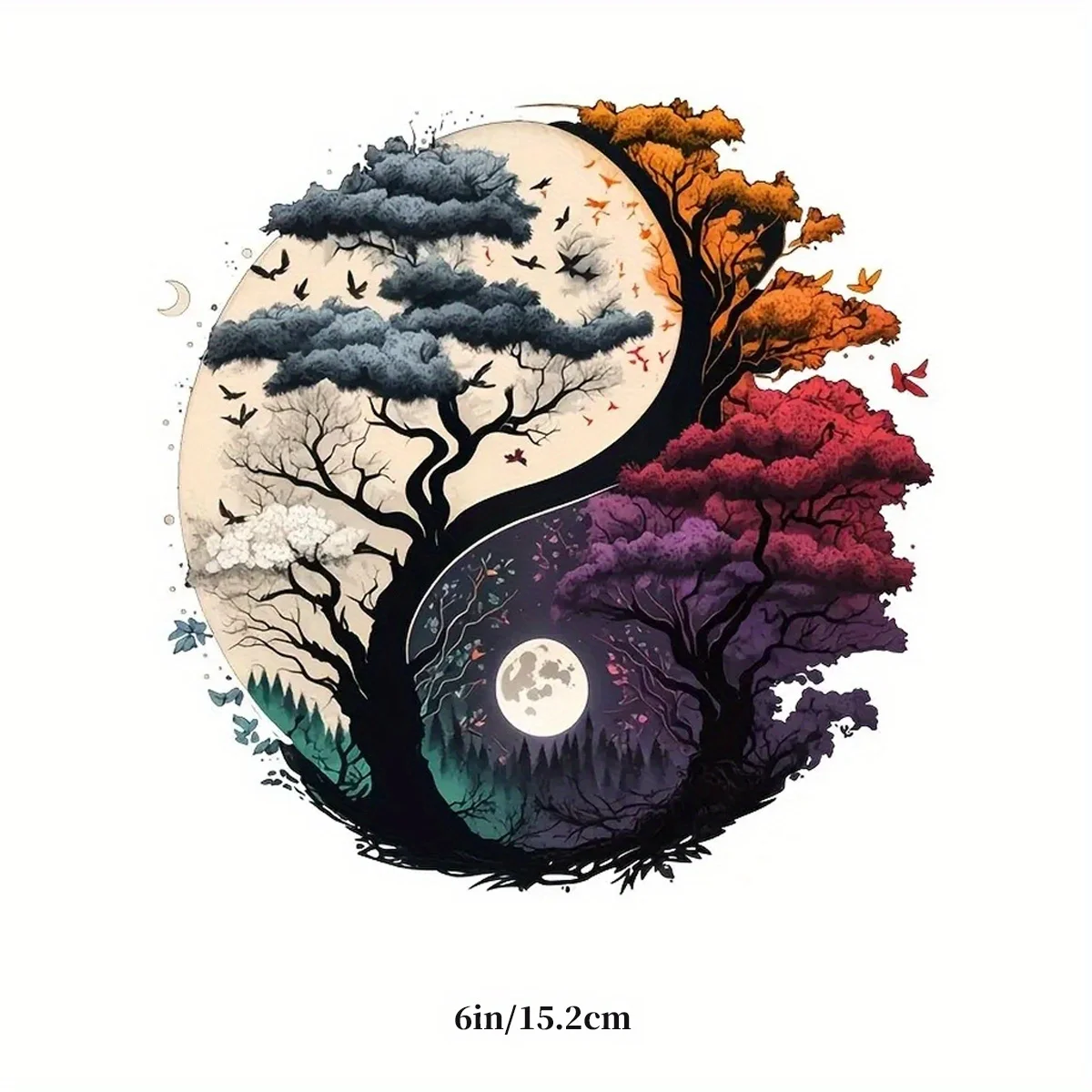 2D Flat Yin‑Yang Tree Nature Vinyl Sticker, Removable Glossy Decal for Car Motorcycle Laptop Bottle Wall Cup Decor, Holiday Gift