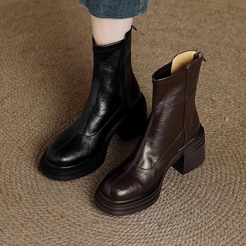 

Женские ботильоны на высоком каблуке, модная роскошная обувь на массивном каблуке, дизайнерское платье, зима Botas, новинка 2025, женские туфли-лодочки на массивном каблуке