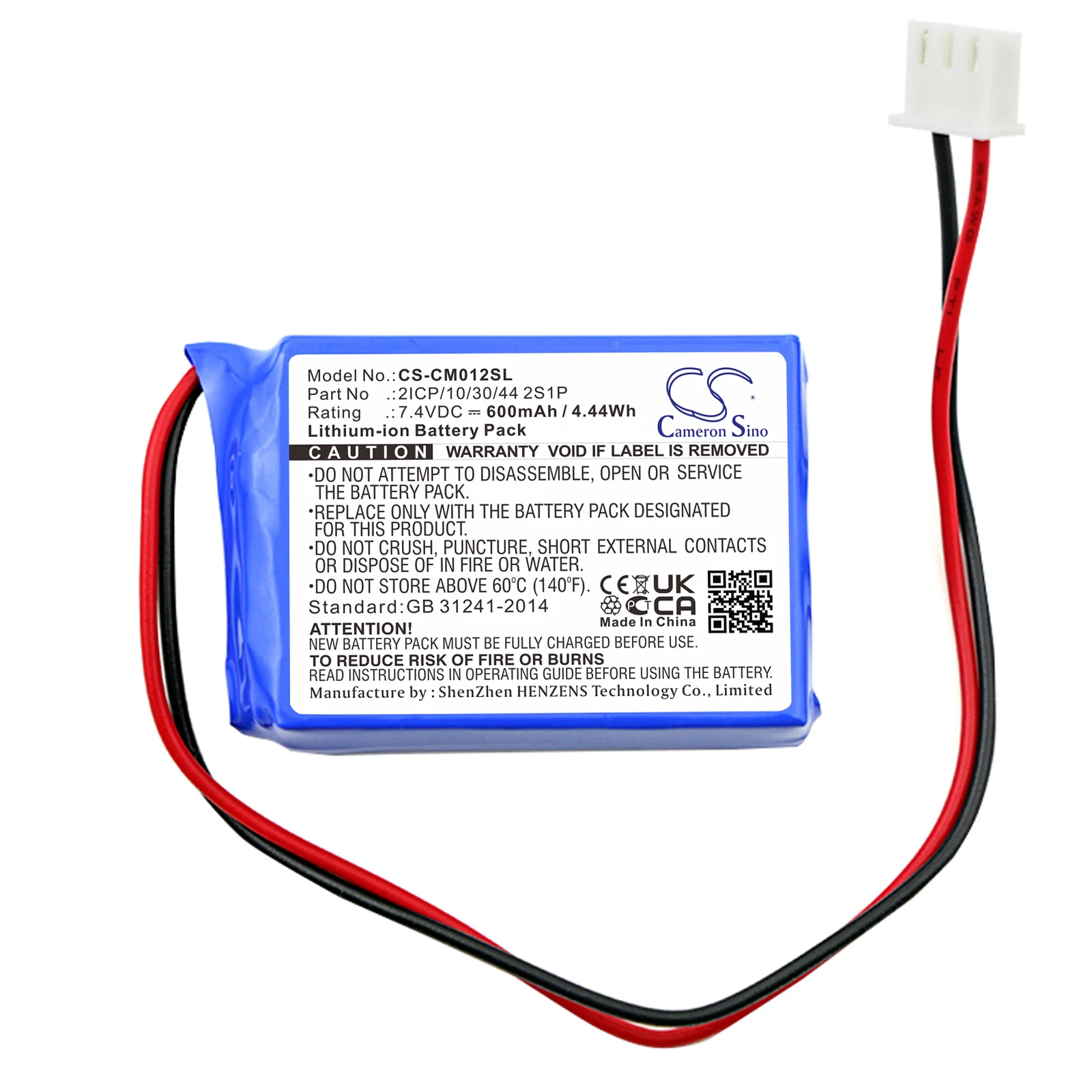 

CS Replacement Battery for Custom Battery Pack PN:2ICP/10/30/44 2S1P 600mAh / 4.44Wh