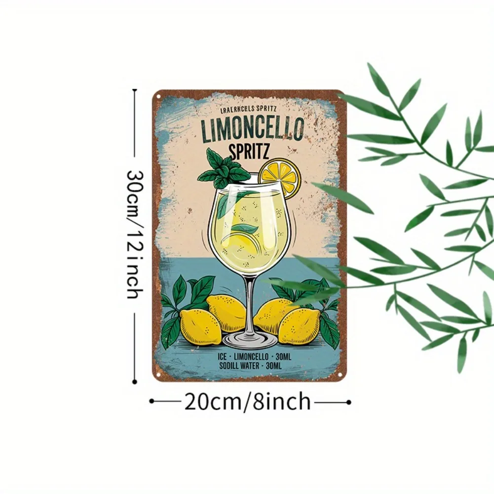 1pc 12x8 Inch Vintage Limoncello Spritz Metal Tin Sign - Retro Lemon Cocktail Art, Decor for Home Bar/Cafe/Garage