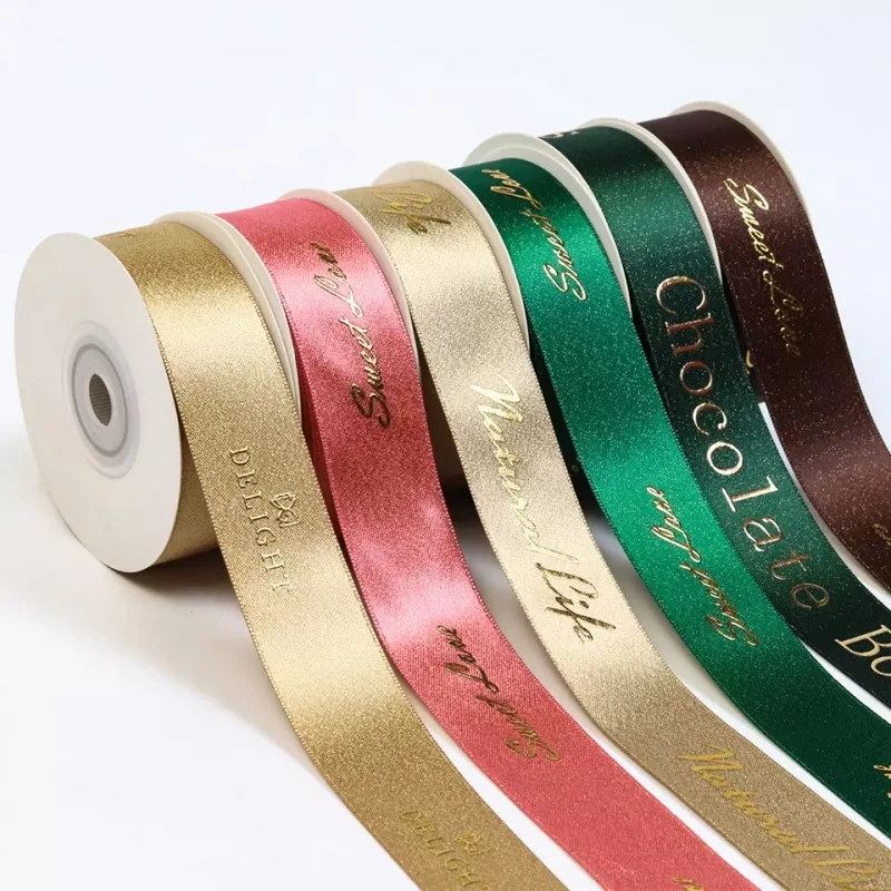 Ribbon customizationWholesale Custom Logo Wrapping Glitter Satin Ribbon With Logo Embossed