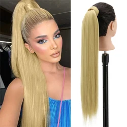 Extensión de cabello sintético largo y liso para mujer, coleta con Clip, cola de caballo de Reistan de calor, pelo falso Rubio