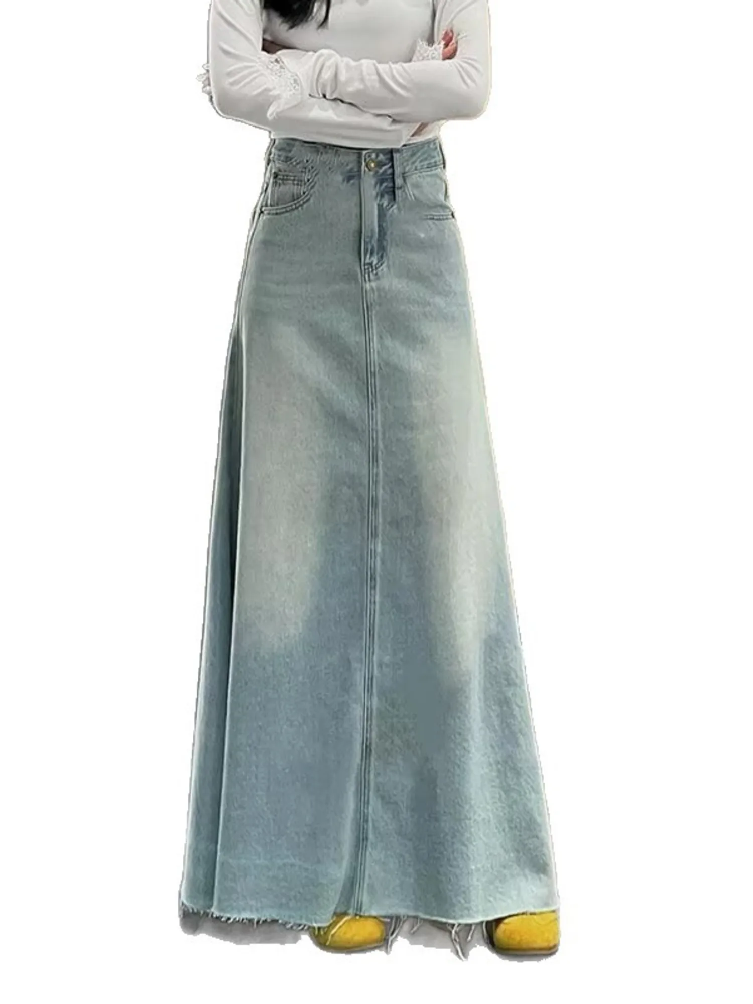 Women's High Waist Pleated Denim Skort with Built-in Shorts Vintage Wash A-Line Mini Skirt 2 Colors - view 5