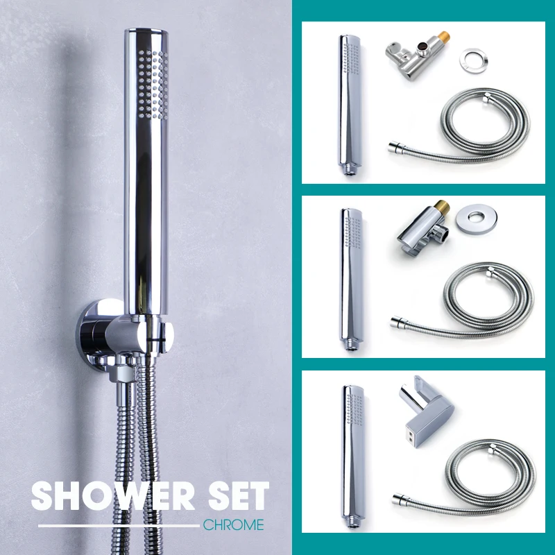 

Shine Chrome Shower Set Brass Handle Shower ABS Plastic/Solid Brass with Outlet Bracket Angel Adjustable Stainless Steel Hose