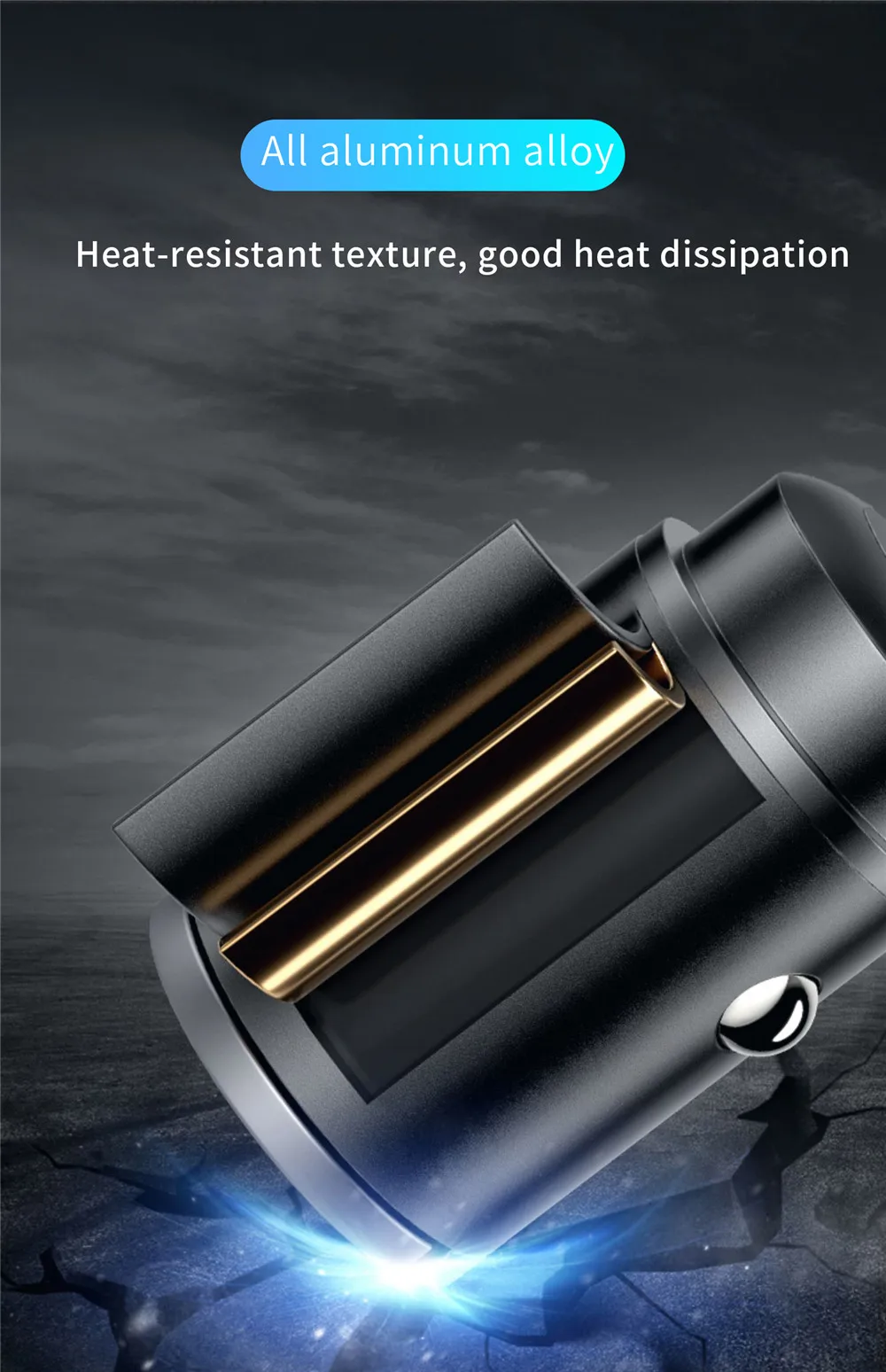 Auto 100-200W Dual-Port Mini USB-Ladegerät Ultra-Schnellladung Zigarettenanzünder-Buchse 12-24V Aluminium Handy-Ladeadapter – Detail 5